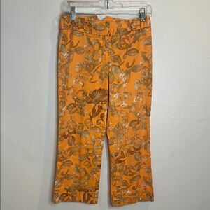 ETCETERA ORANGE FLORAL PATTERN PANTS SIZE 2 CUFFED HEM STRAIGHT LEG
